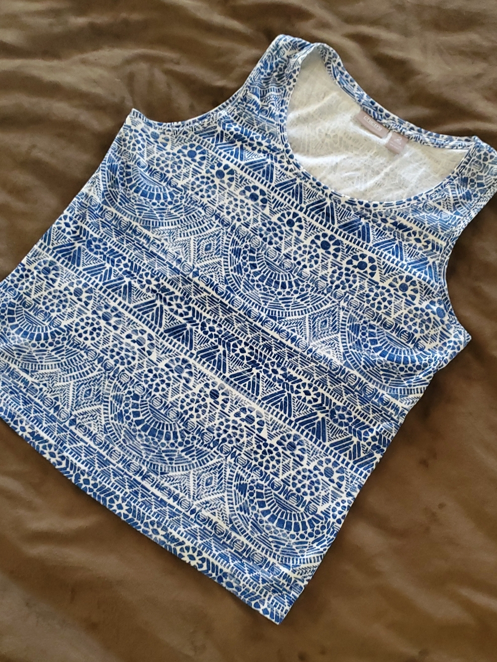 CHICO'S Blue & White Geometric Tank Top